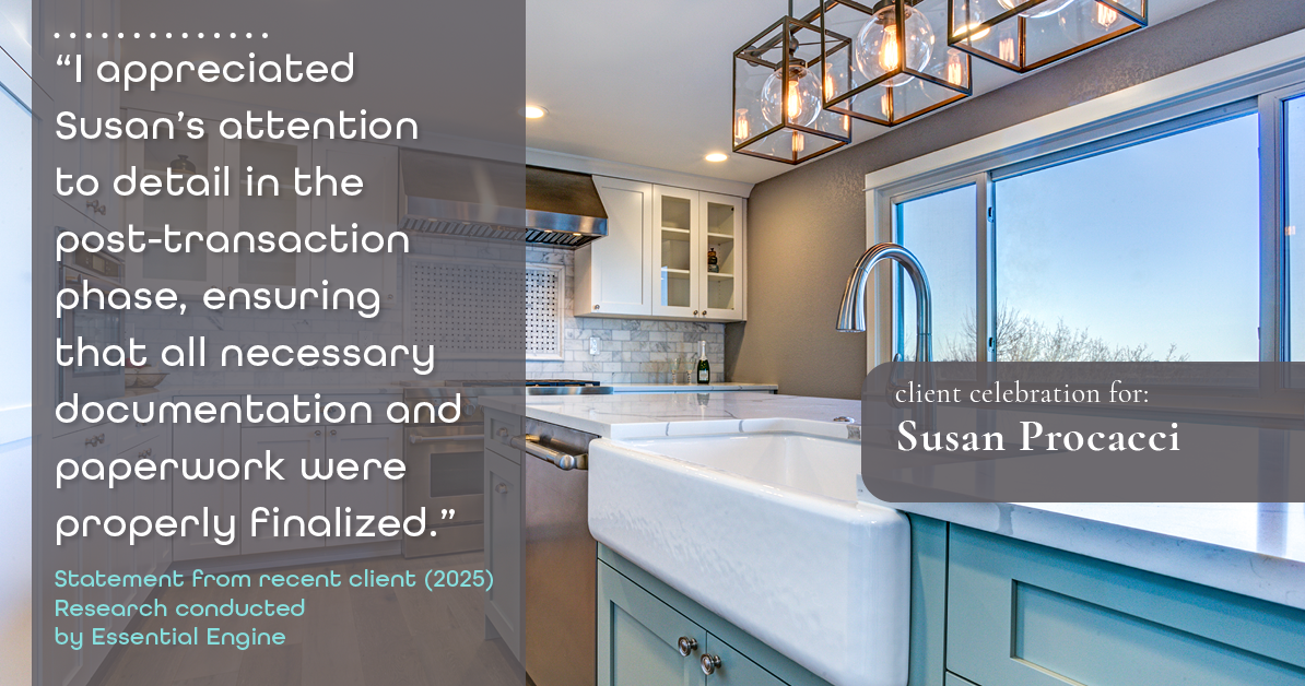 Testimonial for real estate agent Susan Procacci with Better Homes and Gardens Pristine in Naples, FL: "I appreciated Susan's attention to detail in the post-transaction phase, ensuring that all necessary documentation and paperwork were properly finalized."