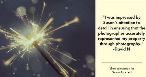 Testimonial for real estate agent Susan Procacci with Better Homes and Gardens Pristine in Naples, FL: "I was impressed by Susan's attention to detail in ensuring that the photographer accurately represented my property through photography."