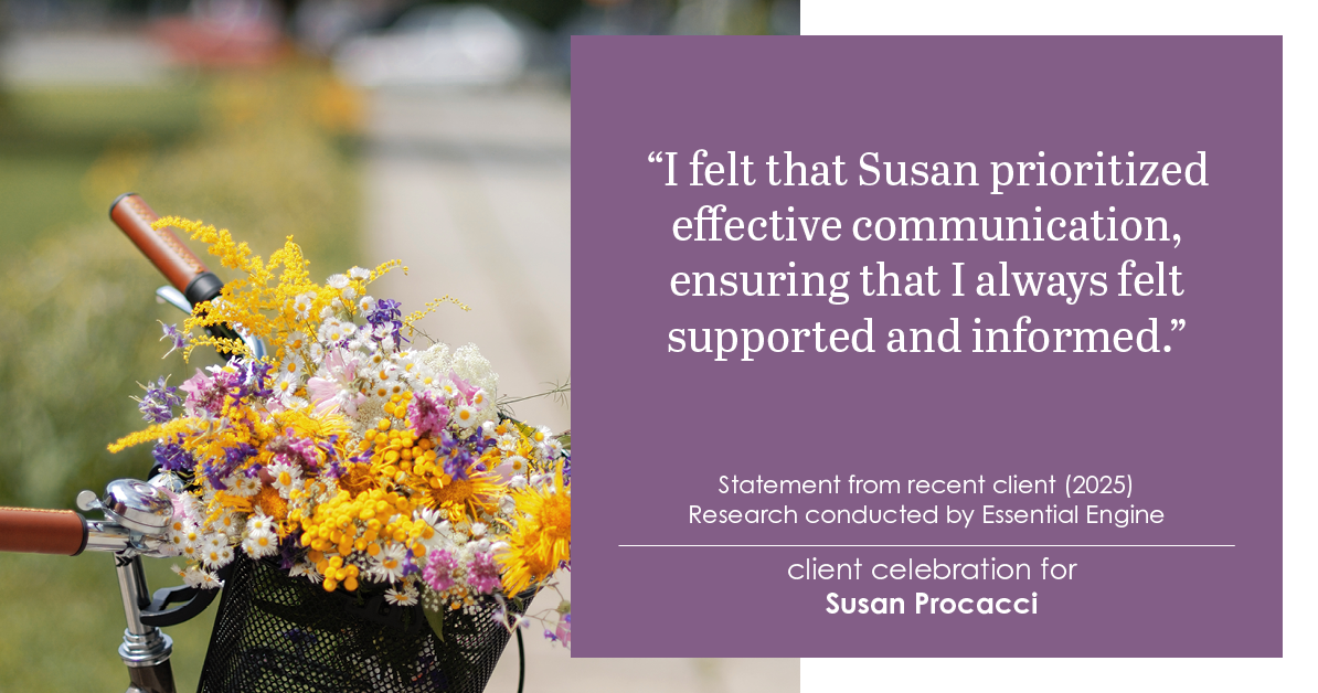 Testimonial for real estate agent Susan Procacci with Better Homes and Gardens Pristine in Naples, FL: "I felt that Susan prioritized effective communication, ensuring that I always felt supported and informed."