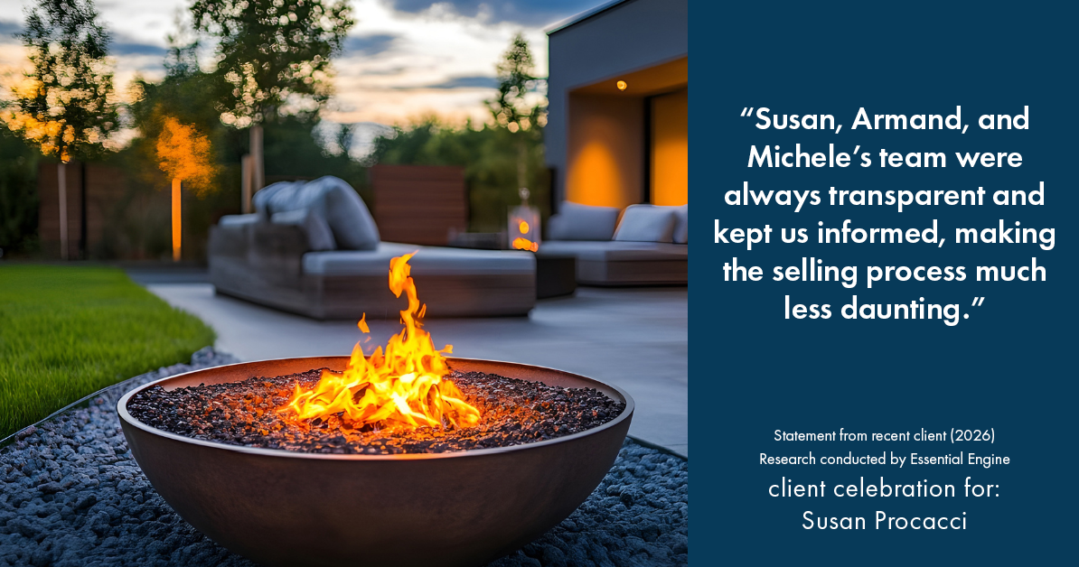 Testimonial for real estate agent Susan Procacci with Better Homes and Gardens Pristine in Naples, FL: "Susan, Armand, and Michele's team were always transparent and kept us informed, making the selling process much less daunting."