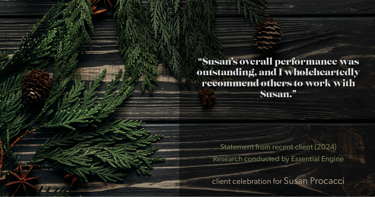 Testimonial for real estate agent Susan Procacci with Better Homes and Gardens Pristine in Naples, FL: "Susan's overall performance was outstanding, and I wholeheartedly recommend others to work with Susan."