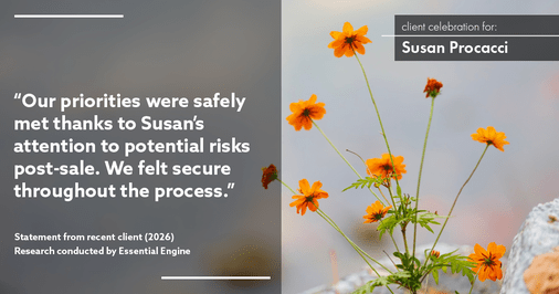 Testimonial for real estate agent Susan Procacci with Better Homes and Gardens Pristine in Naples, FL: "Our priorities were safely met thanks to Susan's attention to potential risks post-sale. We felt secure throughout the process."