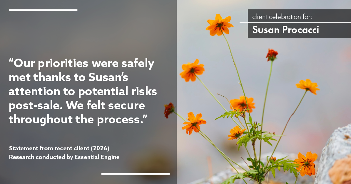 Testimonial for real estate agent Susan Procacci with Better Homes and Gardens Pristine in Naples, FL: "Our priorities were safely met thanks to Susan's attention to potential risks post-sale. We felt secure throughout the process."