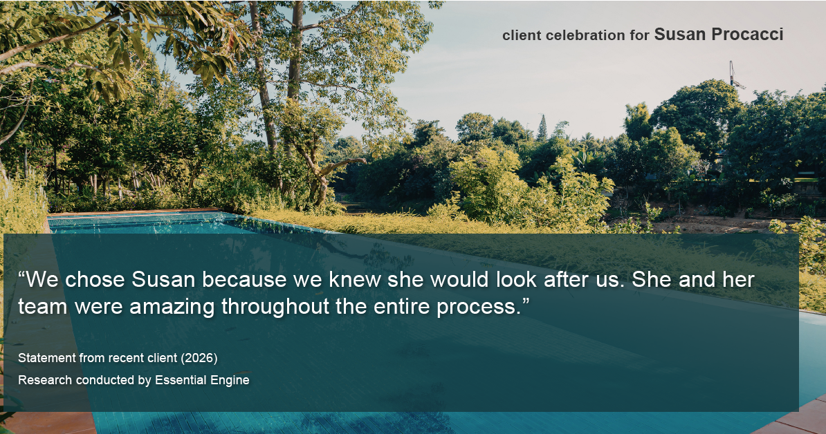 Testimonial for real estate agent Susan Procacci with Better Homes and Gardens Pristine in Naples, FL: "We chose Susan because we knew she would look after us. She and her team were amazing throughout the entire process."