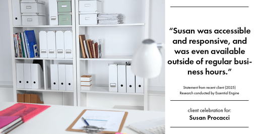 Testimonial for real estate agent Susan Procacci with Better Homes and Gardens Pristine in Naples, FL: "Susan was accessible and responsive, and was even available outside of regular business hours."