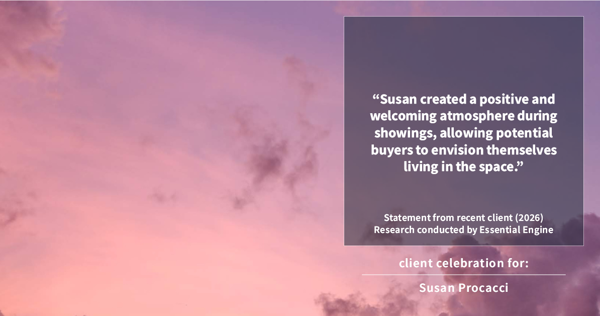 Testimonial for real estate agent Susan Procacci with Better Homes and Gardens Pristine in Naples, FL: "Susan created a positive and welcoming atmosphere during showings, allowing potential buyers to envision themselves living in the space."