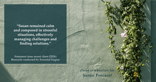 Testimonial for real estate agent Susan Procacci with Better Homes and Gardens Pristine in Naples, FL: "Susan remained calm and composed in stressful situations, effectively managing challenges and finding solutions."