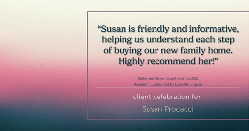 Testimonial for real estate agent Susan Procacci with Better Homes and Gardens Pristine in Naples, FL: "Susan is friendly and informative, helping us understand each step of buying our new family home. Highly recommend her!"