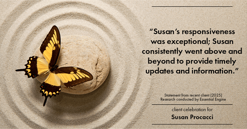 Testimonial for real estate agent Susan Procacci with Better Homes and Gardens Pristine in Naples, FL: "Susan's responsiveness was exceptional; Susan consistently went above and beyond to provide timely updates and information."