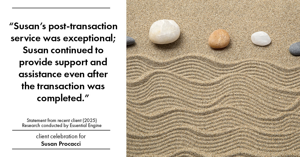 Testimonial for real estate agent Susan Procacci with Better Homes and Gardens Pristine in Naples, FL: "Susan's post-transaction service was exceptional; Susan continued to provide support and assistance even after the transaction was completed."