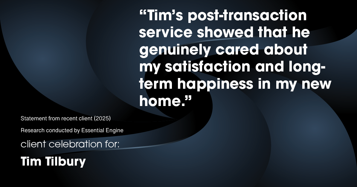 Testimonial for real estate agent Tim Tilbury with Seattle Senior Transitions in Seattle, WA: "Tim's post-transaction service showed that he genuinely cared about my satisfaction and long-term happiness in my new home."