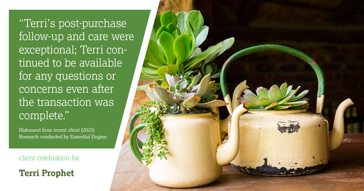 Testimonial for mortgage professional Terri Prophet with Best Interest Mortgage Inc in Naples, FL: "Terri's post-purchase follow-up and care were exceptional; Terri continued to be available for any questions or concerns even after the transaction was complete."