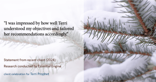 Testimonial for mortgage professional Terri Prophet with Best Interest Mortgage Inc in Naples, FL: "I was impressed by how well Terri understood my objectives and tailored her recommendations accordingly."