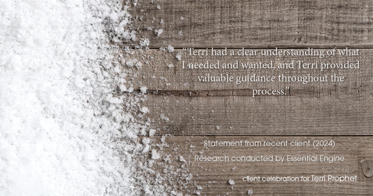 Testimonial for mortgage professional Terri Prophet with Best Interest Mortgage Inc in Naples, FL: "Terri had a clear understanding of what I needed and wanted, and Terri provided valuable guidance throughout the process."