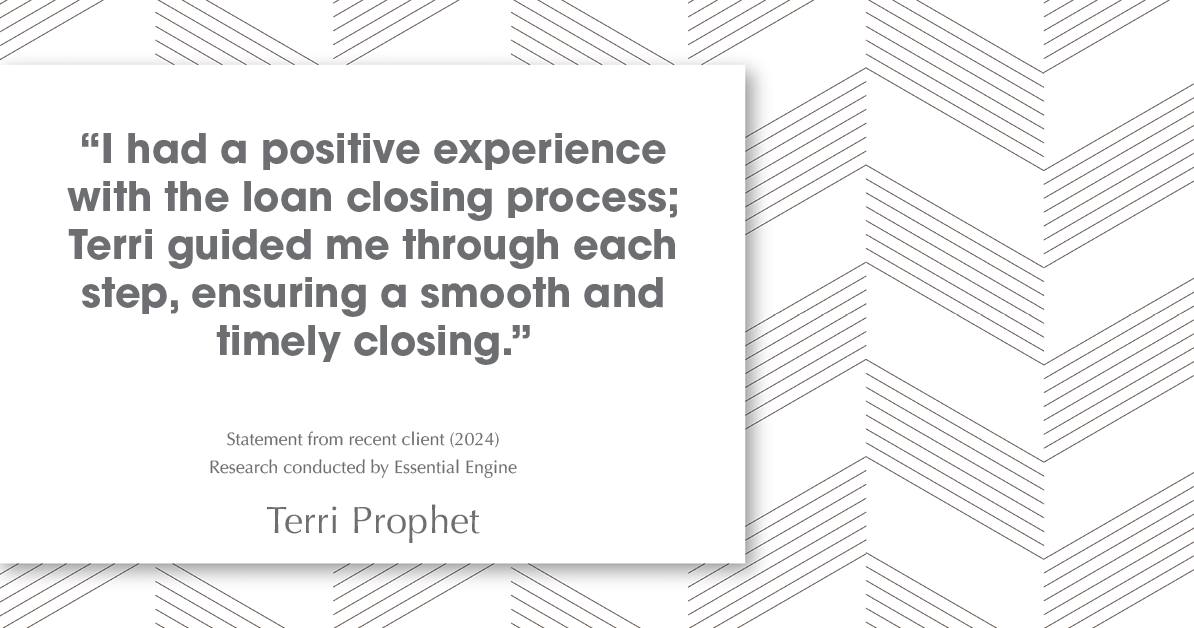 Testimonial for mortgage professional Terri Prophet with Best Interest Mortgage Inc in Naples, FL: "I had a positive experience with the loan closing process; Terri guided me through each step, ensuring a smooth and timely closing."