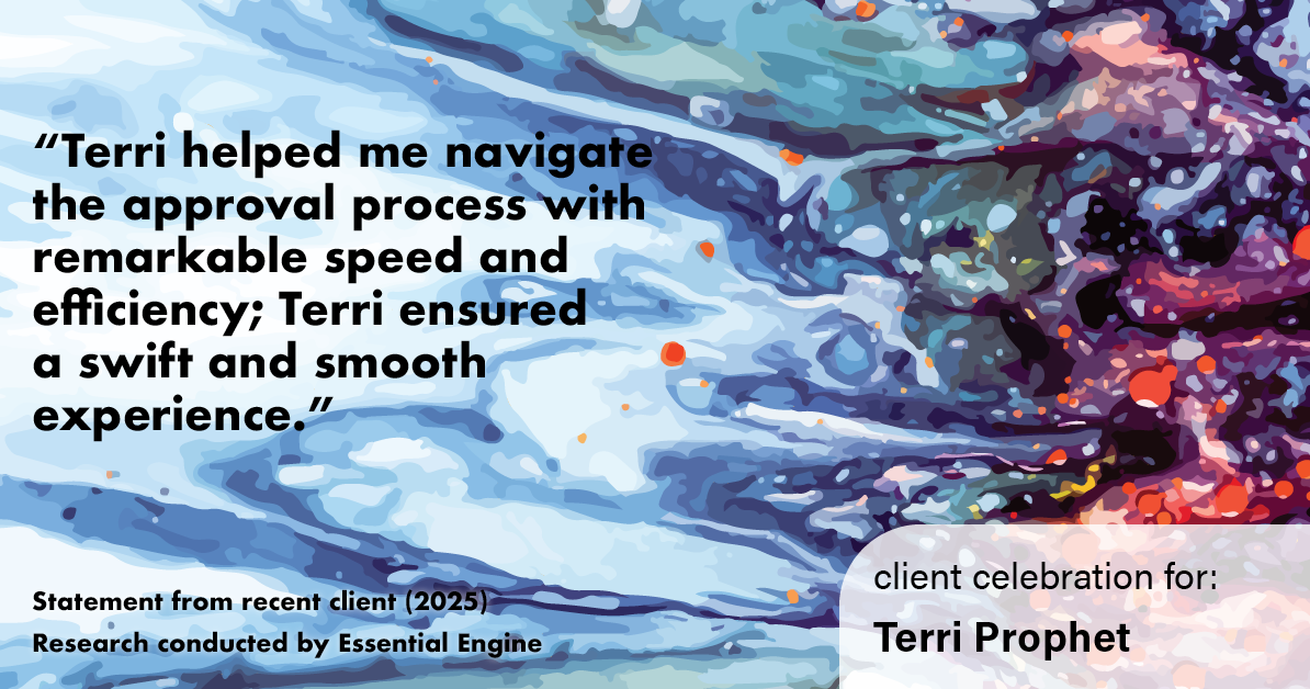 Testimonial for mortgage professional Terri Prophet with Best Interest Mortgage Inc in Naples, FL: "Terri helped me navigate the approval process with remarkable speed and efficiency; Terri ensured a swift and smooth experience."