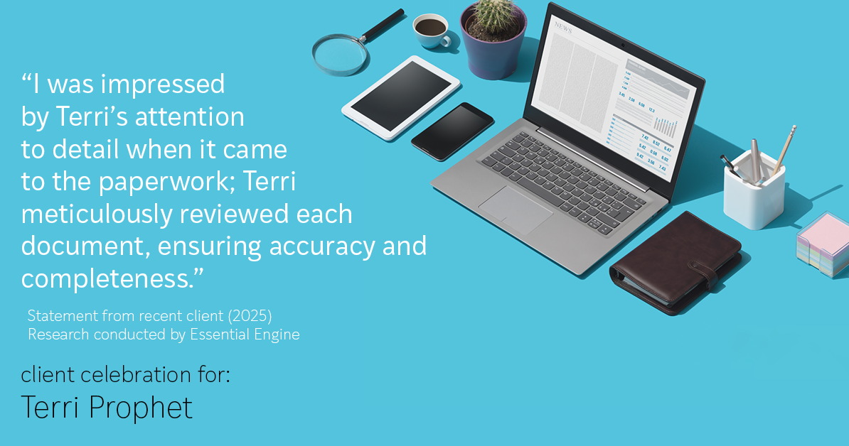 Testimonial for mortgage professional Terri Prophet with Best Interest Mortgage Inc in Naples, FL: "I was impressed by Terri's attention to detail when it came to the paperwork; Terri meticulously reviewed each document, ensuring accuracy and completeness."