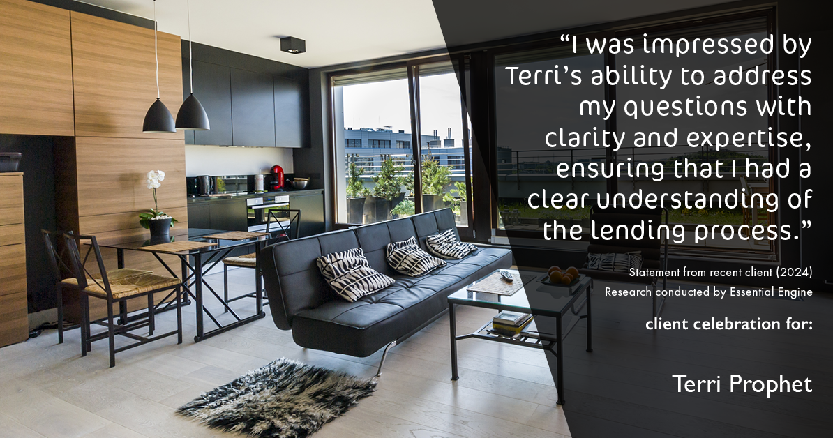 Testimonial for mortgage professional Terri Prophet with Best Interest Mortgage Inc in Naples, FL: "I was impressed by Terri's ability to address my questions with clarity and expertise, ensuring that I had a clear understanding of the lending process."