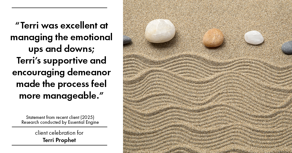 Testimonial for mortgage professional Terri Prophet with Best Interest Mortgage Inc in Naples, FL: "Terri was excellent at managing the emotional ups and downs; Terri's supportive and encouraging demeanor made the process feel more manageable."
