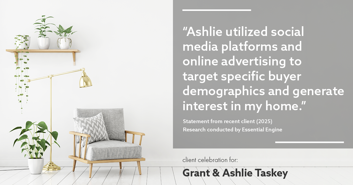Testimonial for real estate agent Grant & Ashlie Taskey with Keystone Property Group in Kokomo, IN: "Ashlie utilized social media platforms and online advertising to target specific buyer demographics and generate interest in my home."