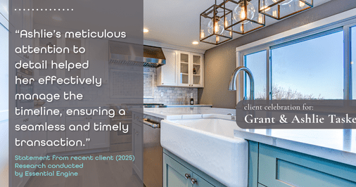 Testimonial for real estate agent Grant & Ashlie Taskey with Keystone Property Group in Kokomo, IN: "Ashlie's meticulous attention to detail helped her effectively manage the timeline, ensuring a seamless and timely transaction."