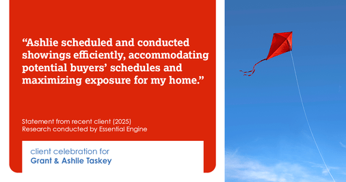 Testimonial for real estate agent Grant & Ashlie Taskey with Keystone Property Group in Kokomo, IN: "Ashlie scheduled and conducted showings efficiently, accommodating potential buyers' schedules and maximizing exposure for my home."