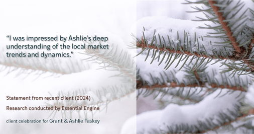 Testimonial for real estate agent Grant & Ashlie Taskey with Keystone Property Group in Kokomo, IN: "I was impressed by Ashlie's deep understanding of the local market trends and dynamics."