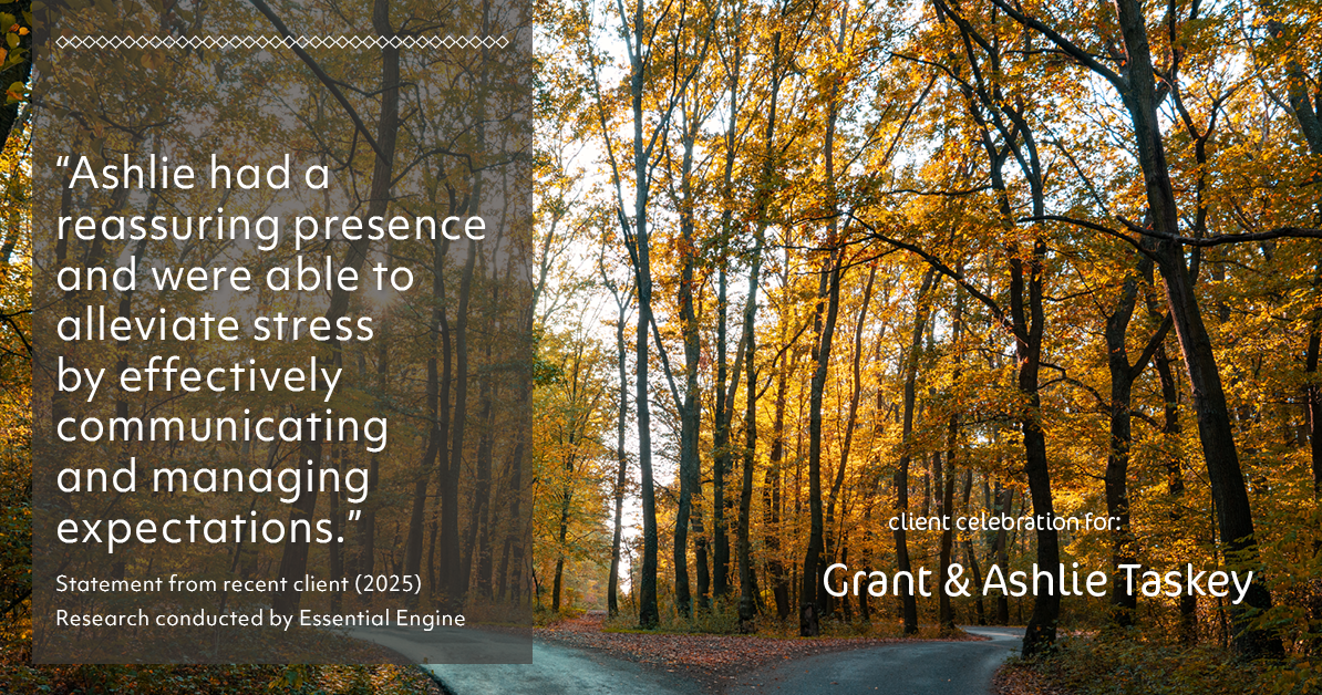 Testimonial for real estate agent Grant & Ashlie Taskey with Keystone Property Group in Kokomo, IN: "Ashlie had a reassuring presence and were able to alleviate stress by effectively communicating and managing expectations."