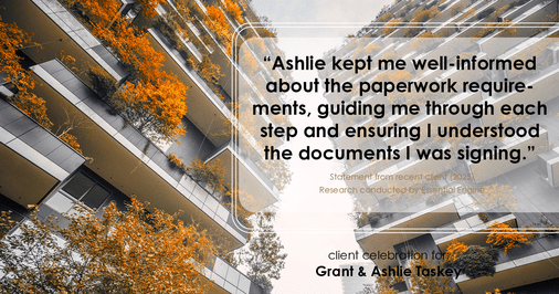 Testimonial for real estate agent Grant & Ashlie Taskey with Keystone Property Group in Kokomo, IN: "Ashlie kept me well-informed about the paperwork requirements, guiding me through each step and ensuring I understood the documents I was signing."