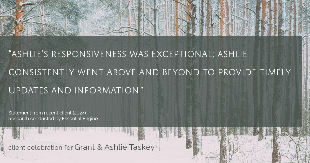 Testimonial for real estate agent Grant & Ashlie Taskey with Keystone Property Group in Kokomo, IN: "Ashlie's responsiveness was exceptional; Ashlie consistently went above and beyond to provide timely updates and information."