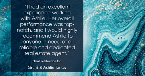 Testimonial for real estate agent Grant & Ashlie Taskey with Keystone Property Group in Kokomo, IN: "I had an excellent experience working with Ashlie. Her overall performance was top-notch, and I would highly recommend Ashlie to anyone in need of a reliable and dedicated real estate agent."