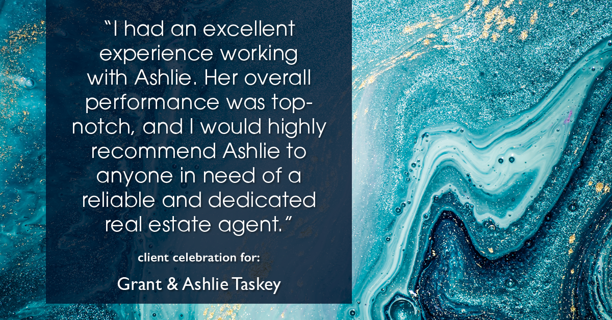 Testimonial for real estate agent Grant & Ashlie Taskey with Keystone Property Group in Kokomo, IN: "I had an excellent experience working with Ashlie. Her overall performance was top-notch, and I would highly recommend Ashlie to anyone in need of a reliable and dedicated real estate agent."