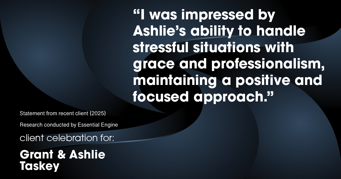 Testimonial for real estate agent Grant & Ashlie Taskey with Keystone Property Group in Kokomo, IN: "I was impressed by Ashlie's ability to handle stressful situations with grace and professionalism, maintaining a positive and focused approach."