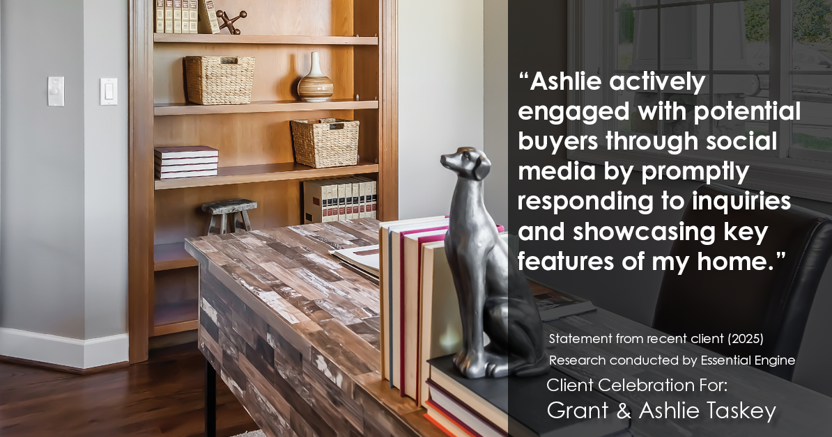 Testimonial for real estate agent Grant & Ashlie Taskey with Keystone Property Group in Kokomo, IN: "Ashlie actively engaged with potential buyers through social media by promptly responding to inquiries and showcasing key features of my home."