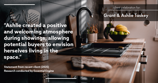 Testimonial for real estate agent Grant & Ashlie Taskey with Keystone Property Group in Kokomo, IN: "Ashlie created a positive and welcoming atmosphere during showings, allowing potential buyers to envision herselves living in the space."