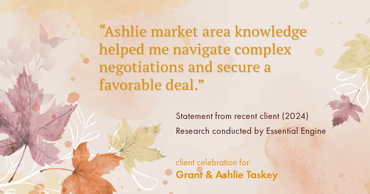 Testimonial for real estate agent Grant & Ashlie Taskey with Keystone Property Group in Kokomo, IN: "Ashlie market area knowledge helped me navigate complex negotiations and secure a favorable deal."