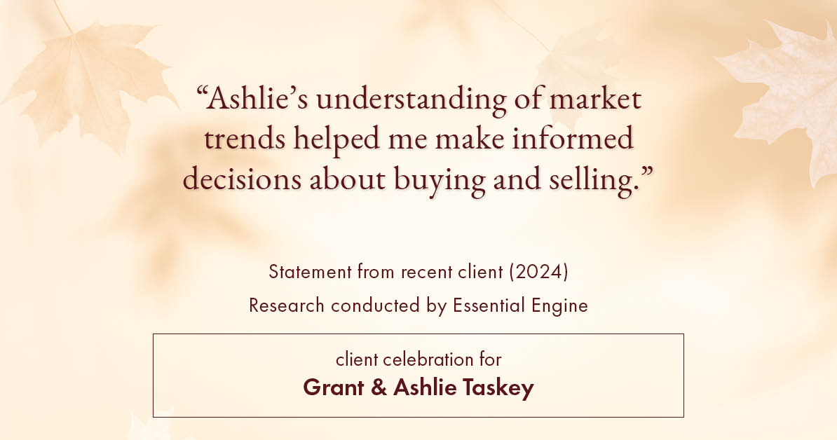 Testimonial for real estate agent Grant & Ashlie Taskey with Keystone Property Group in Kokomo, IN: "Ashlie's understanding of market trends helped me make informed decisions about buying and selling."