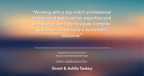 Testimonial for real estate agent Grant & Ashlie Taskey with Keystone Property Group in Kokomo, IN: "Working with a top-notch professional is important because her expertise and knowledge can help navigate complex processes and ensure a successful outcome."