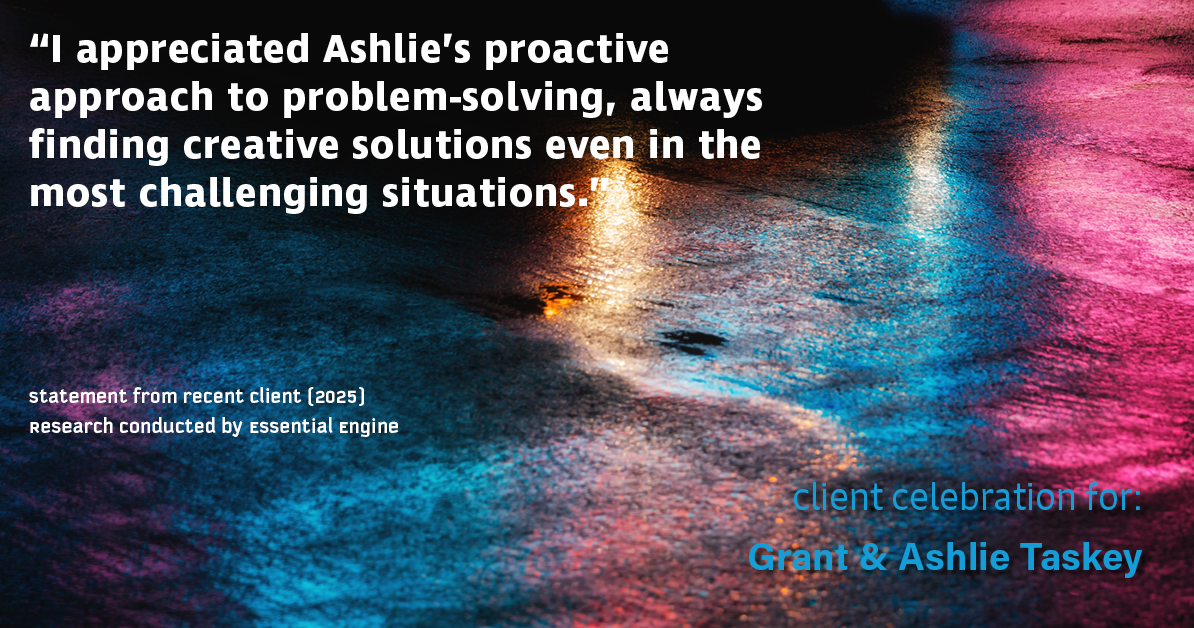 Testimonial for real estate agent Grant & Ashlie Taskey with Keystone Property Group in Kokomo, IN: "I appreciated Ashlie's proactive approach to problem-solving, always finding creative solutions even in the most challenging situations."