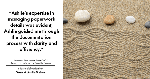 Testimonial for real estate agent Grant & Ashlie Taskey with Keystone Property Group in Kokomo, IN: "Ashlie's expertise in managing paperwork details was evident; Ashlie guided me through the documentation process with clarity and efficiency."