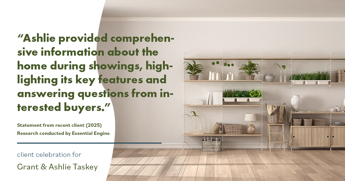 Testimonial for real estate agent Grant & Ashlie Taskey with Keystone Property Group in Kokomo, IN: "Ashlie provided comprehensive information about the home during showings, highlighting its key features and answering questions from interested buyers."