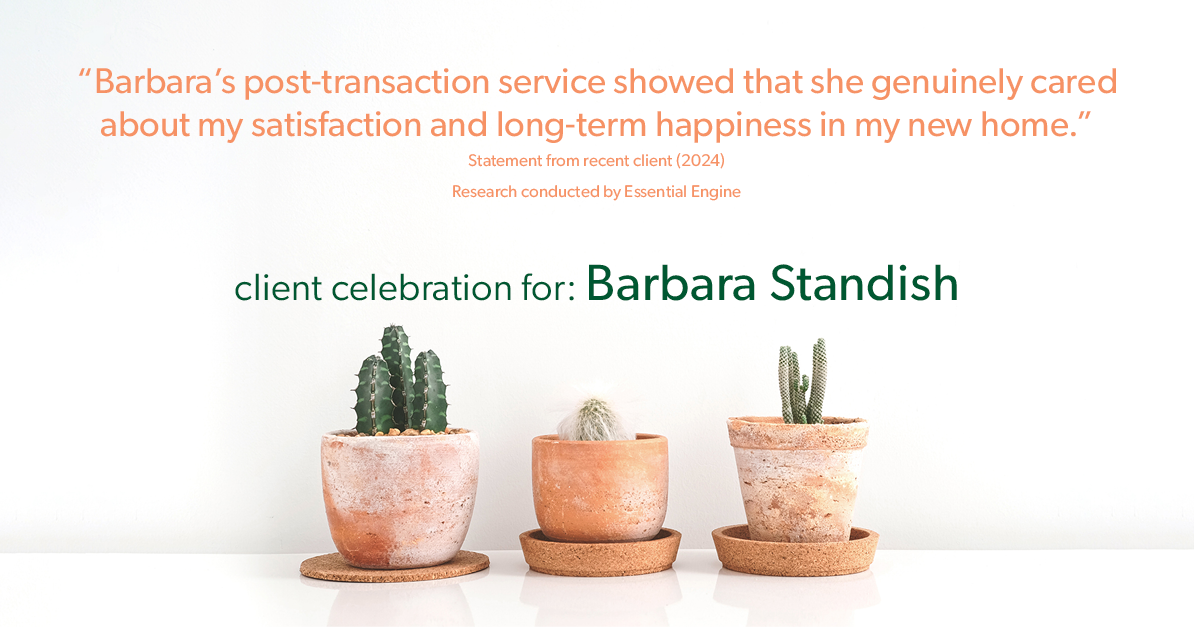 Testimonial for real estate agent Barbara Standish with Coldwell Banker Realty in Sarasota, FL: "Barbara's post-transaction service showed that she genuinely cared about my satisfaction and long-term happiness in my new home."