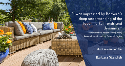 Testimonial for real estate agent Barbara Standish with Coldwell Banker Realty in Sarasota, FL: "I felt that Barbara had a deep understanding of the market and the negotiation process, allowing her to effectively negotiate on my behalf."