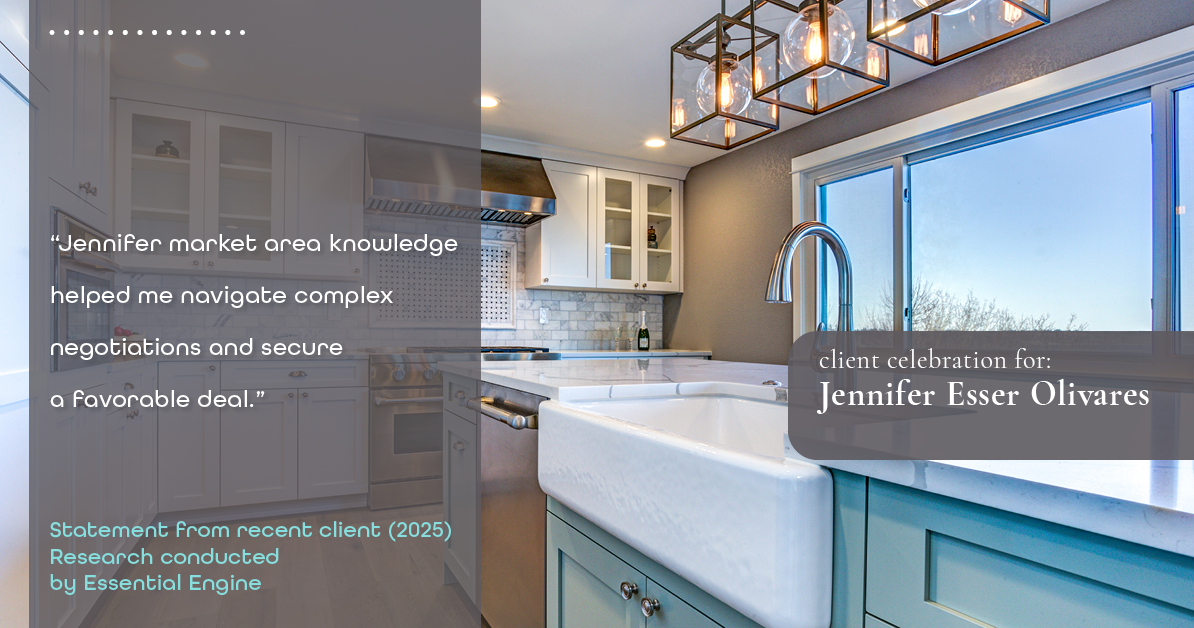 Testimonial for real estate agent Jennifer and Armando Olivares - Jonathan Esser with Camelot West Realty in Tustin, CA: "Jennifer market area knowledge helped me navigate complex negotiations and secure a favorable deal."