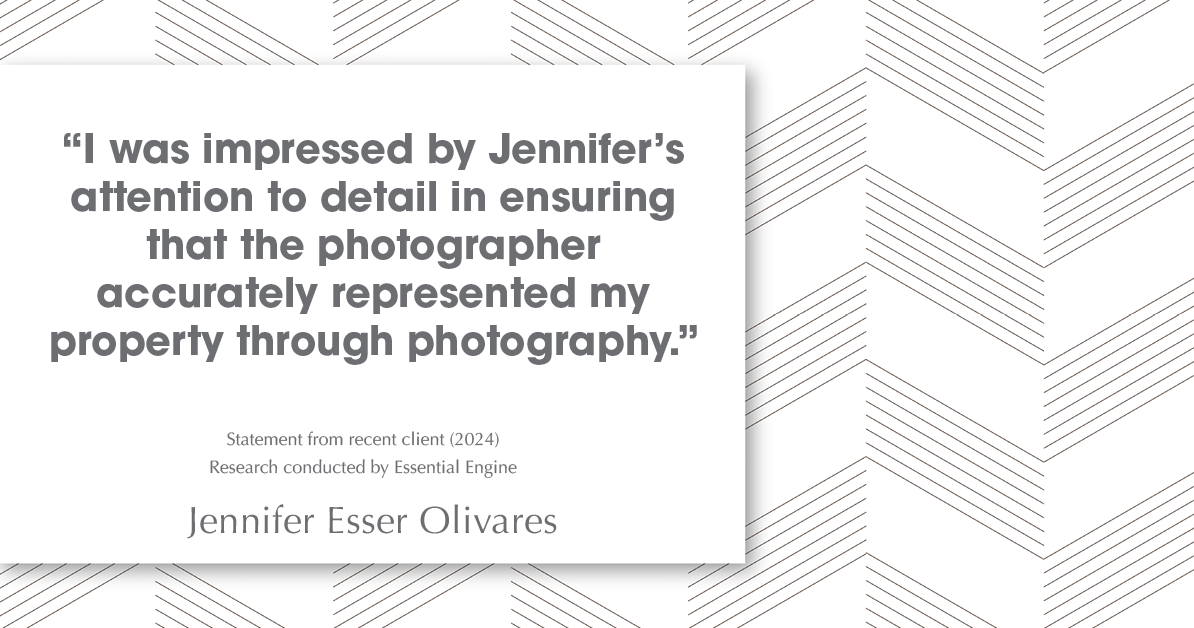 Testimonial for real estate agent Jennifer and Armando Olivares - Jonathan Esser with Camelot West Realty in Tustin, CA: "I was impressed by Jennifer's attention to detail in ensuring that the photographer accurately represented my property through photography."