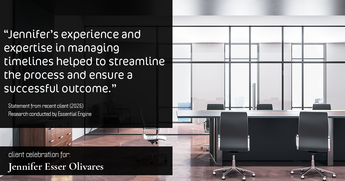 Testimonial for real estate agent Jennifer and Armando Olivares - Jonathan Esser with Camelot West Realty in Tustin, CA: "Jennifer's experience and expertise in managing timelines helped to streamline the process and ensure a successful outcome."