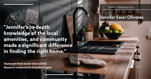 Testimonial for real estate agent Jennifer and Armando Olivares - Jonathan Esser with Camelot West Realty in Tustin, CA: "Jennifer's in-depth knowledge of the local amenities, and community made a significant difference in finding the right home."
