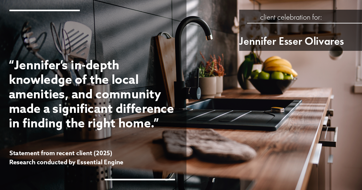 Testimonial for real estate agent Jennifer and Armando Olivares - Jonathan Esser with Camelot West Realty in Tustin, CA: "Jennifer's in-depth knowledge of the local amenities, and community made a significant difference in finding the right home."
