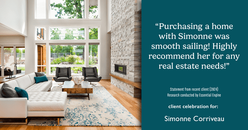Testimonial for real estate agent Simonne Corriveau with Keller Williams Legacy Partners in West Hartford, CT: "Purchasing a home with Simonne was smooth sailing! Highly recommend her for any real estate needs!"