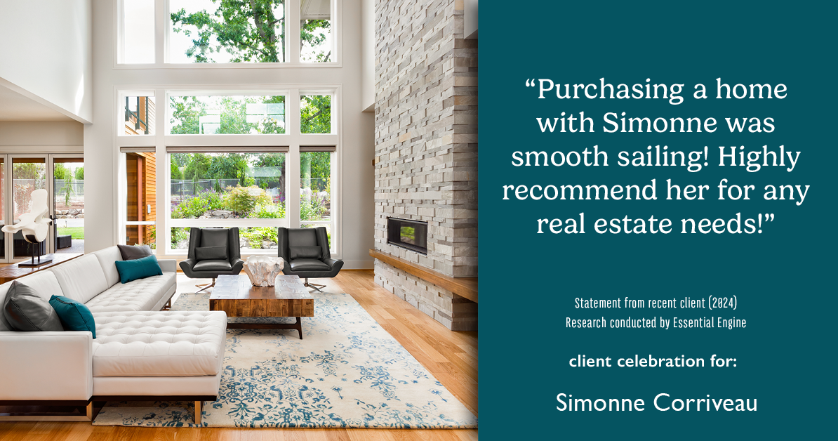 Testimonial for real estate agent Simonne Corriveau with Keller Williams Legacy Partners in West Hartford, CT: "Purchasing a home with Simonne was smooth sailing! Highly recommend her for any real estate needs!"